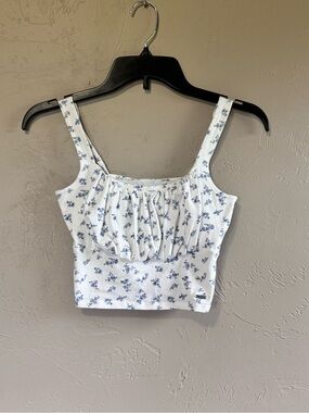 Hollister Blue and White Floral Cropped Tank Top
